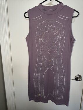 Say What? Mauve Sleeveless Mock Neck Studded Bodycon Mini Dress